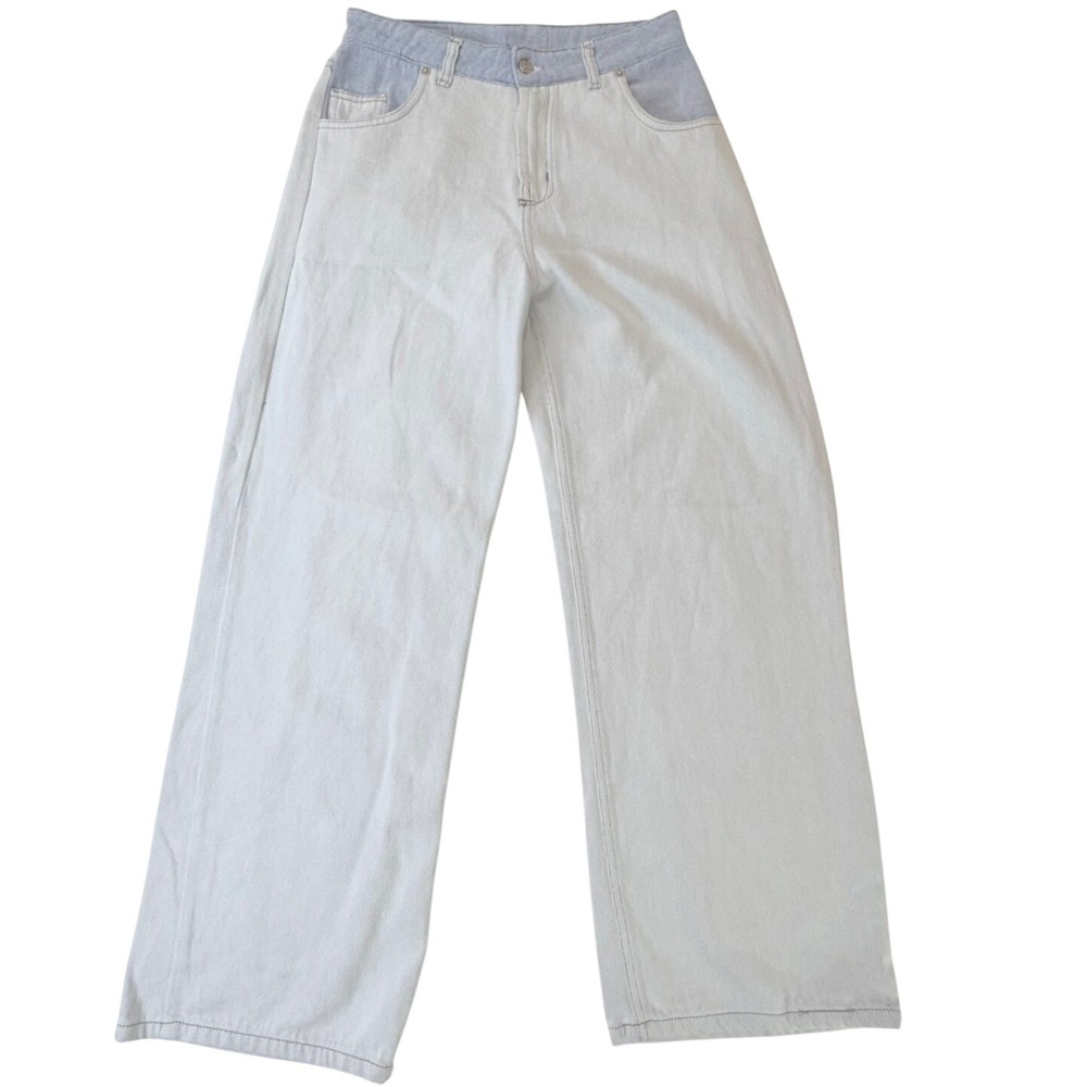 LE UTTHE Two Tone Wide Leg‎ Jeans Light Wash Denim Women's Size 34 "Inside Out"